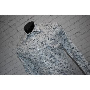 Express Floral 1MX Shirt Mens Size XL Slim Fit Stretch Blue Floral Cotton Blend